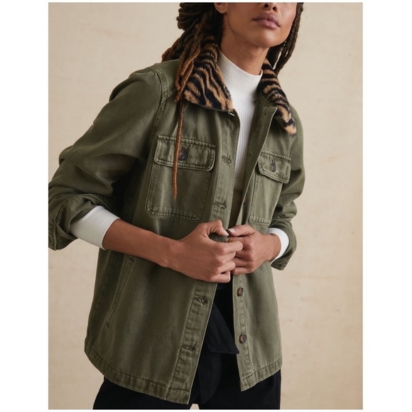 Anthropologie Jackets & Blazers - NWT Anthropologie Cazimir Utility Jacket Coat Green Fur Trim Size Small Cotton